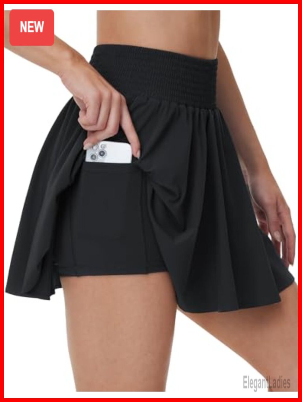 Pleated Tennis Skort Athletic Built-in Shorts Pockets High Waist Polyester